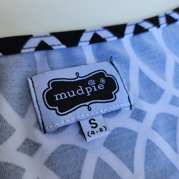 Mud Pie Tunic Dress Black White Geometric Print V Neck Balloon Sleeve Shif S 4-6 - Picture 7 of 10